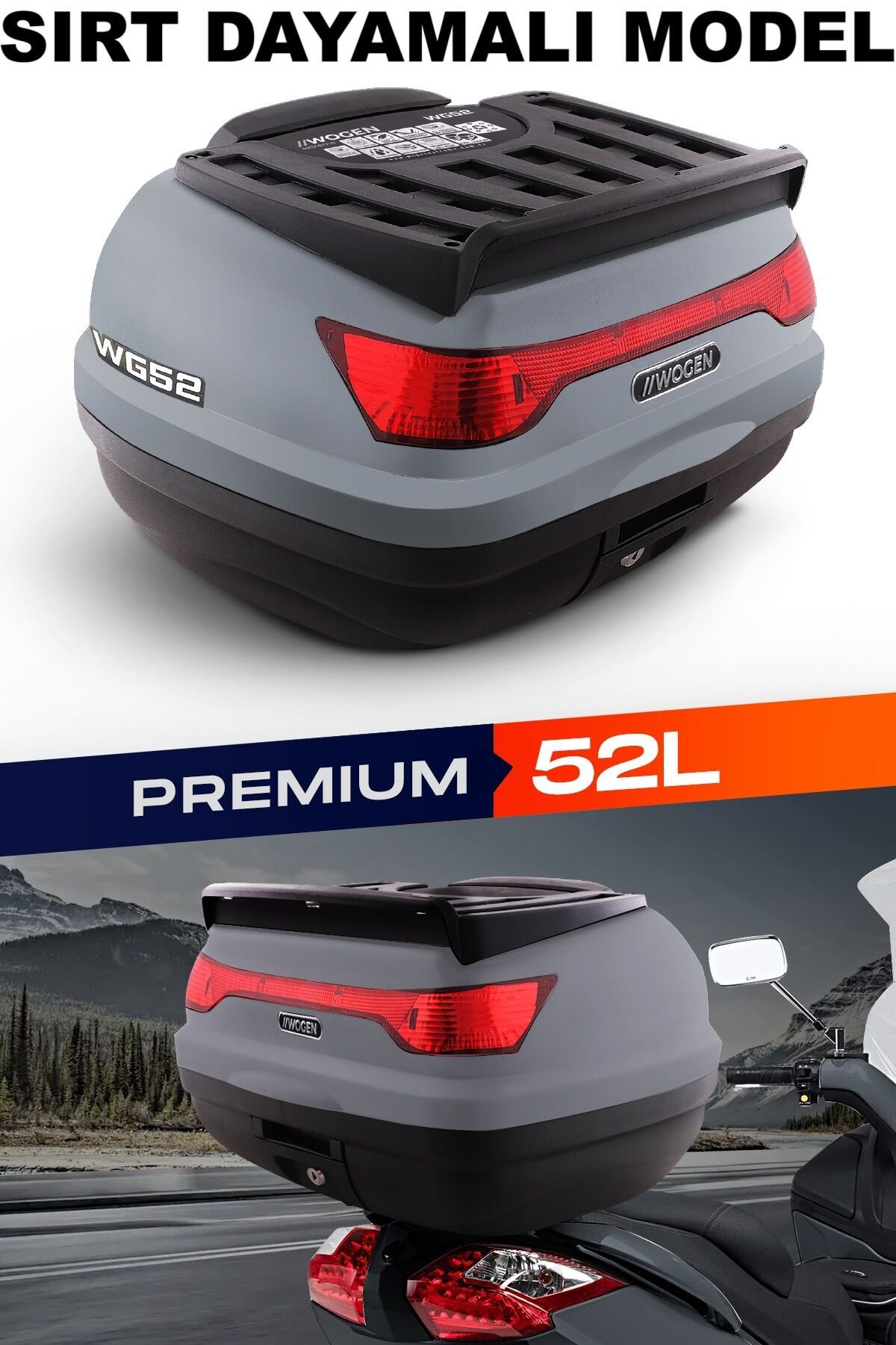 WOGEN WG52 ARKA ÇANTA 52 L SIRT DAYAMALI PREMİUM (NARDO GRİ)