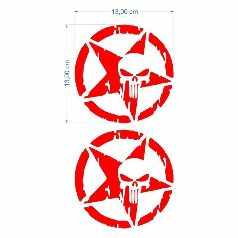 ARMY YILDIZ KURU KAFA KIRMIZI STİCKER 2 Lİ (13 X 13 cm)