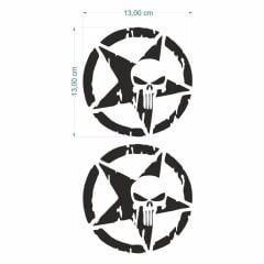 ARMY YILDIZ KURU KAFA SİYAH STİCKER 2 Lİ (13 X 13 cm)