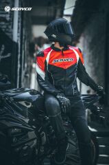 SCOYCO JK187 4 MEVSİM DERİ MONT BLACK-RED (M)