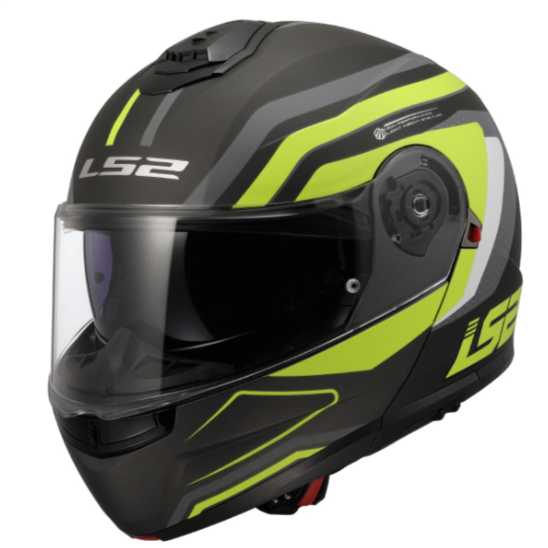 LS2 STROBE 2 ÇENE AÇILIR KASK PHANTOM MAT TİTANYUM - NEON SARI (L)