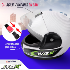 WOGEN FULL FACE KASK KARBON BEYAZ-YEŞİL (L)