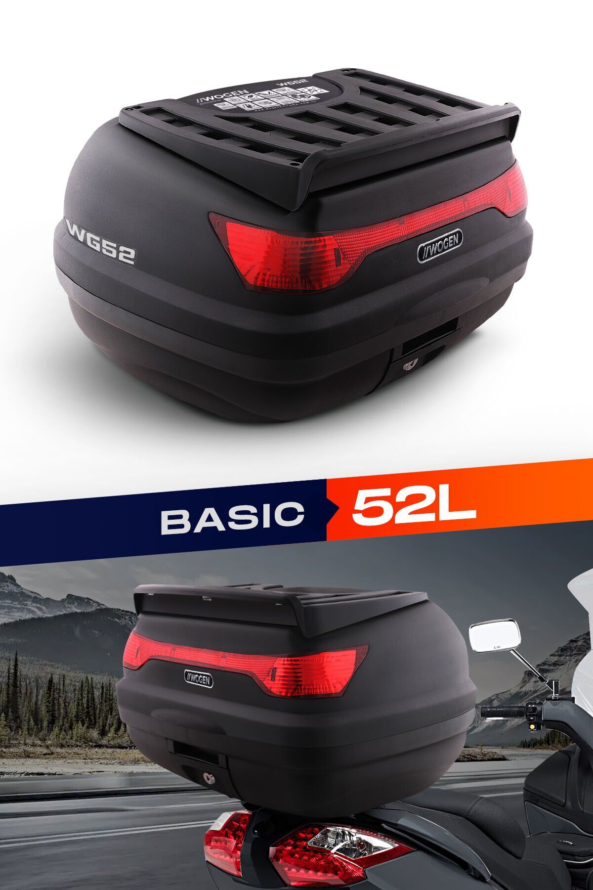WOGEN WG52 52L Basic Motosiklet Arka Çanta – Siyah | Geniş & Sağlam